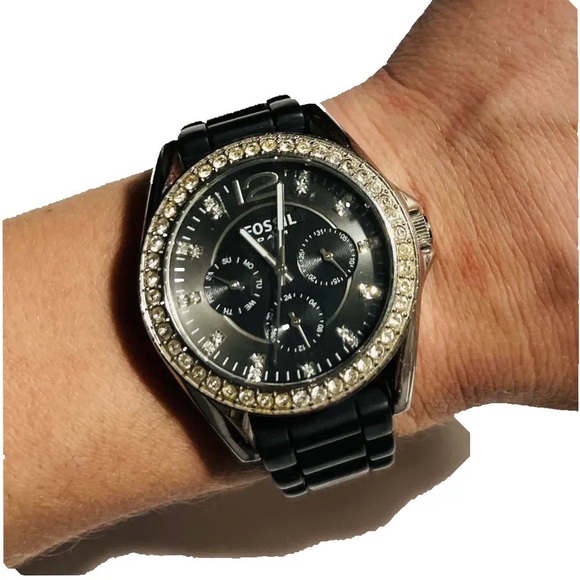 Fossil black jelly diamond dial stainless steel analog watch! - Picture 6 of 17